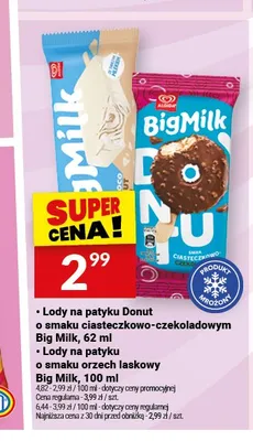 Lody na patyku Donut o smaku ciasteczkowo-czekoladowym Big Milk promocja w Twój Market