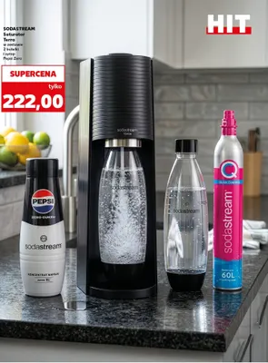 Saturator SodaStream Terra w zestawie 2 butelki i syrop Pepsi Zero promocja w Kaufland
