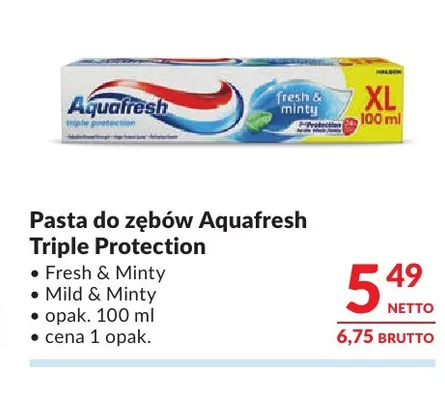 Pasta do zębów Aquafresh Triple Protection Mild & Minty promocja w Makro