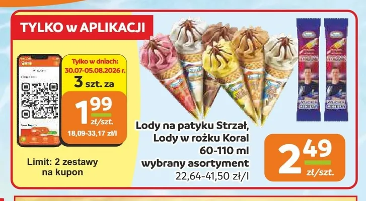 Lody w rożku Koral promocja w Gama