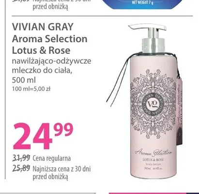 Nawilżająco-odżywcze mleczko do ciała Vivian Gray Aroma Selection Lotus & Rose promocja w Hebe