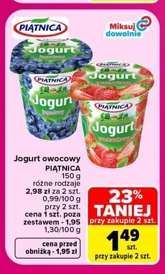 Jogurt owocowy Piątnica jagodowy promocja w Carrefour