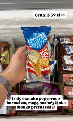 Lody o smaku popcornu z karmelem Śnieżka promocja w Dino