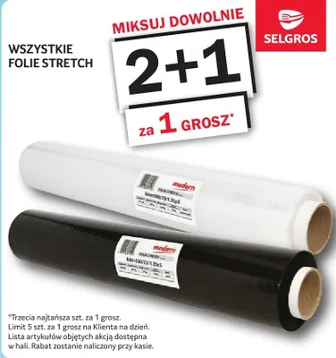 Folie stretch wszystkie rodzaje 2+1 za 1 grosz promocja w Selgros