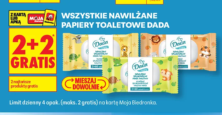Nawilżane papiery toaletowe Dada promocja w Biedronka