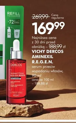 Serum przeciw wypadaniu włosów Vichy Dercos Aminexil R.E.G.E.N. promocja w Super-Pharm
