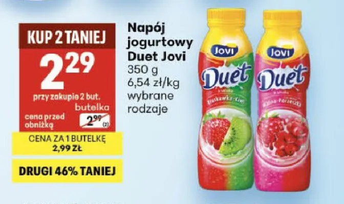 Napój jogurtowy Jovi Duet truskawka kiwi promocja w Delikatesy Centrum