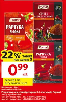 Przyprawy, mieszanki przypraw lub marynata papryka słodka, papryka ostra, chili pieprz cayenne promocja w Auchan
