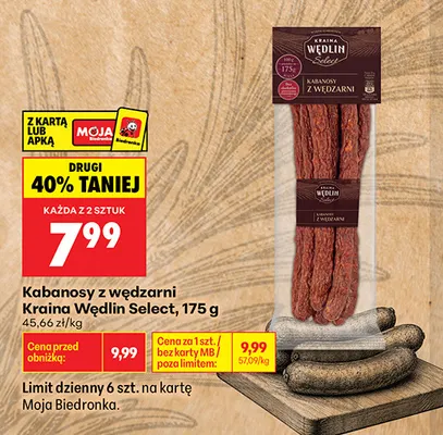 Kabanosy z wędzarni Kraina Wędlin Select promocja w Biedronka