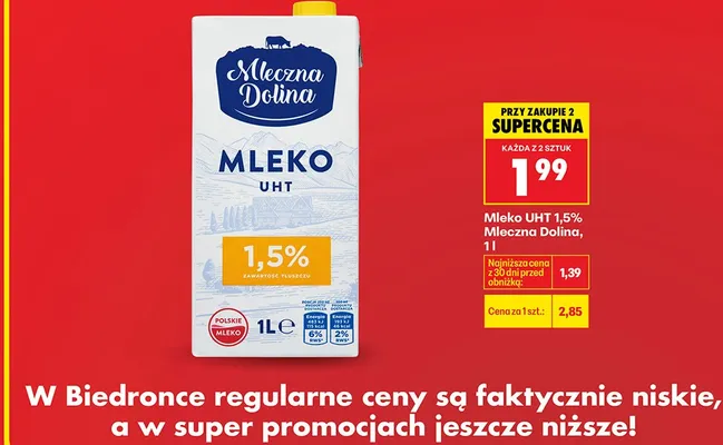 Mleko UHT 1,5% promocja w Biedronka