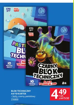 Blok techniczny A4/10 kartek pastelowy Astra promocja w Selgros