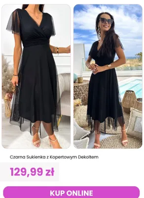 Sukienka czarna z kopertowym dekoltem ModnaKiecka.pl promocja w Modna Kiecka