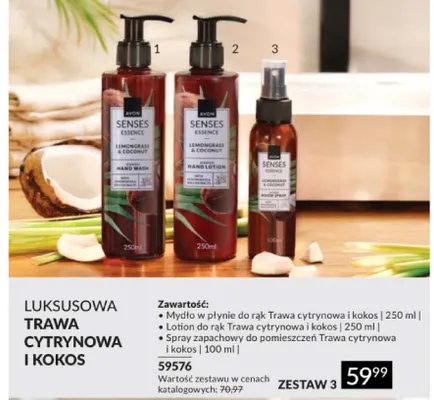 Zestaw 3 kosmetyków Trawa cytrynowa i kokos Avon Senses Essence promocja w AVON