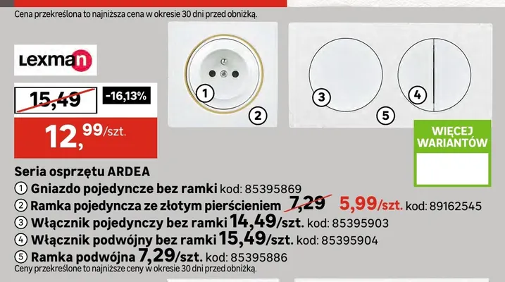 Gniazdo pojedyncze bez ramki Ardea Lexman promocja w Leroy Merlin