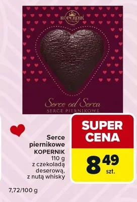 Serce piernikowe z czekolady deserową, z nutą whisky promocja w Carrefour Express