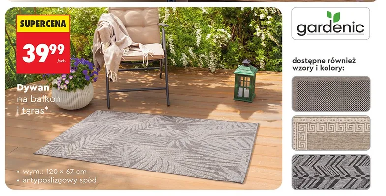 Dywan na balkon i taras gardenic antypoślizgowy spód 120x67cm promocja w Biedronka