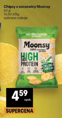 Chipsy z soczewicy Moonsy zielona cebulka promocja w Delikatesy Centrum