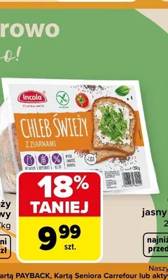 Chleb świeży z makiem bezglutenowy Incola promocja w Carrefour