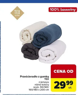 Prześcieradło z gumką z jerseyu TEX 100% bawełny wym. 90/140/160/180x200cm promocja w Carrefour Market