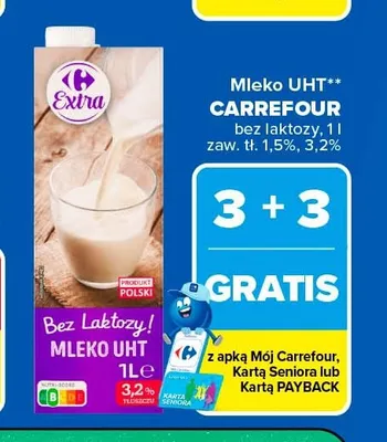 Mleko UHT bez laktozy Carrefour Extra 1,5% promocja w Carrefour Market