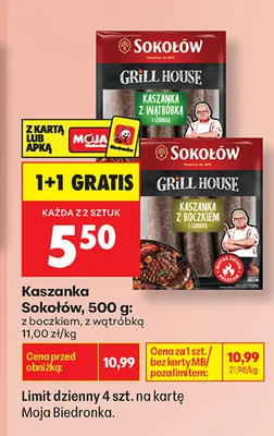 Kaszanka z boczkiem Sokołów Grill House promocja w Biedronka