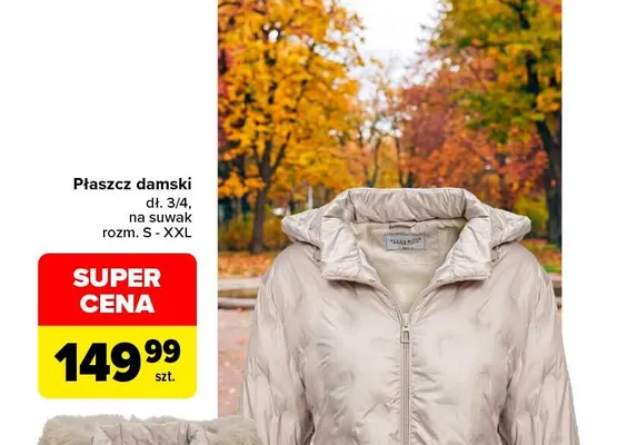 Płaszcz damski dł. 3/4 na suwak promocja w Carrefour
