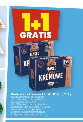 Masło ekstra kremowe Lumiko 85% tł. promocja w Twój Market