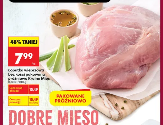 Łopatka wieprzowa bez kości pakowana próżniowo Kraina Mięs promocja w Biedronka