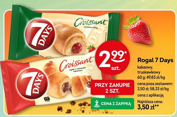 Rogal 7 Days kakaowy, truskawkowy promocja w Żabka