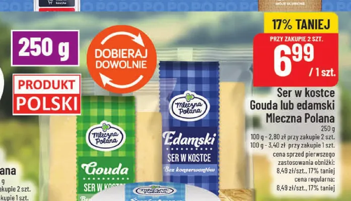 Ser w kostce edamski Mleczna Polana promocja w POLOmarket