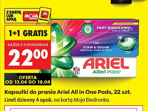 Kapsułki do prania All in One Pods 1+1 GRATIS promocja w Biedronka
