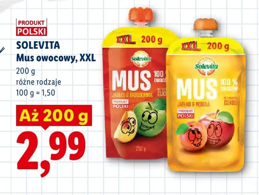 Mus owocowy Solevita Jabłko & Brzoskwinia XXL promocja w Lidl