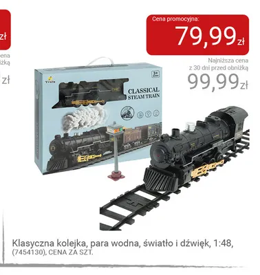 Klasyczna kolejka para wodna światło i dźwięk 1:48 promocja w Smyk