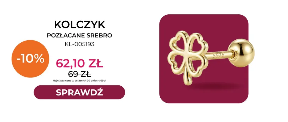 Kolczyk pozłacane srebro KL-005193 Briju promocja w Briju