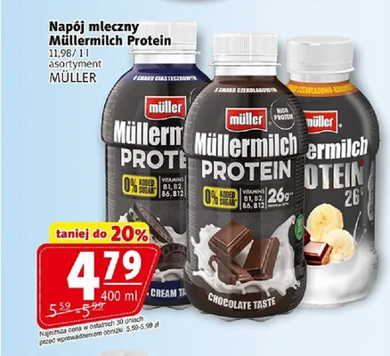 Napój mleczny Müllermilch Protein o smaku ciasteczkowym Müller promocja w Prim Market