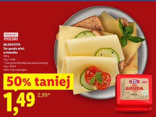 Ser gouda mini w kawałku Mlekovita promocja w Lidl