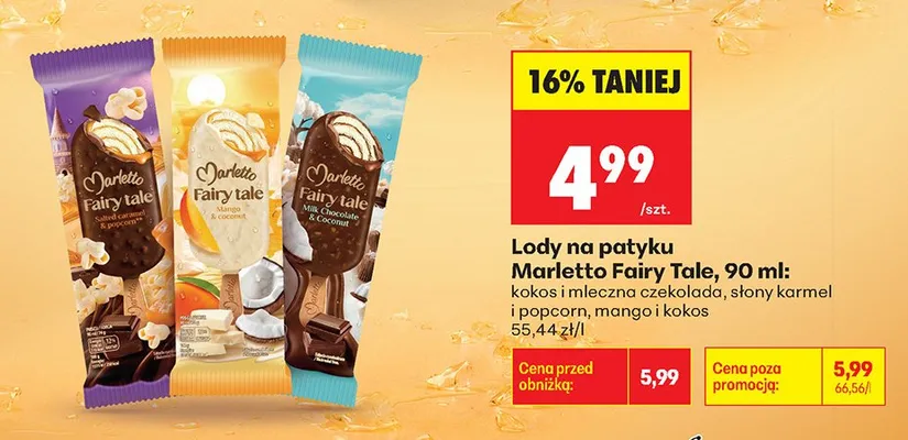 Lody na patyku Marletto Fairy Tale słony karmel i popcorn promocja w Biedronka