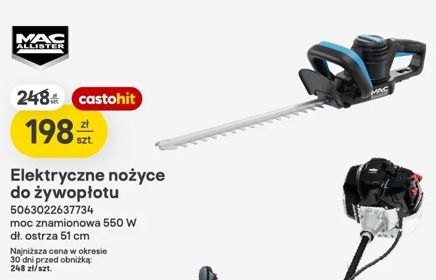 Elektryczne nożyce do żywopłotu Mac Allister promocja w Castorama