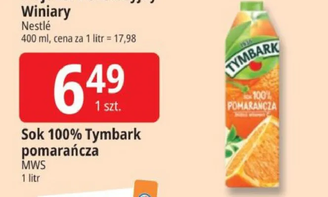 Sok 100% Tymbark pomarańcza promocja w Leclerc
