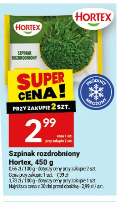 Szpinak rozdrobniony Hortex promocja w Twój Market