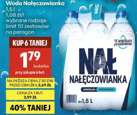 Woda Nałęczowianka wybrane rodzaje limit 10 zestawów na paragon promocja w Delikatesy Centrum