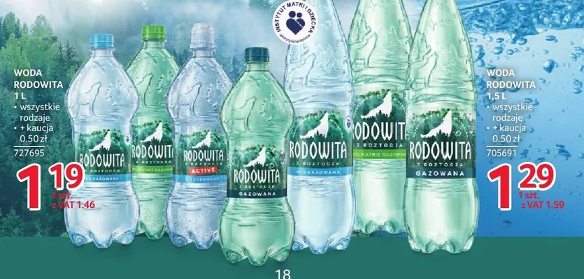 Woda Rodowita 1.5 l wszystkie rodzaje + kaucja 0.50 zł promocja w Selgros