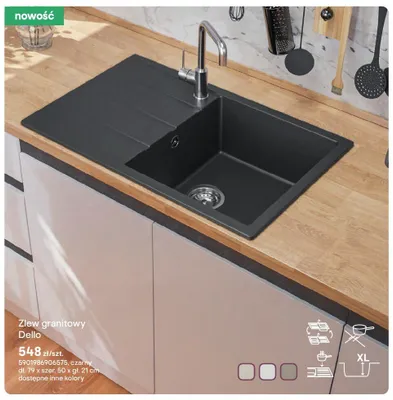 Zlew granitowy Dello czarny 79x50x21cm promocja w Castorama