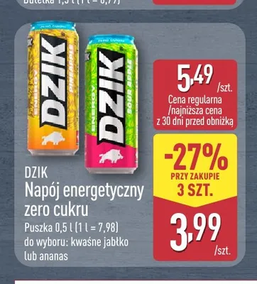 Napój energetyczny Dzik zero cukru ananas promocja w Aldi