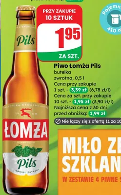 Piwo Łomża Pils butelka zwrotna promocja w Dino