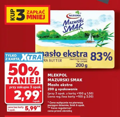 Masło ekstra Mazurski Smak 83% promocja w Kaufland