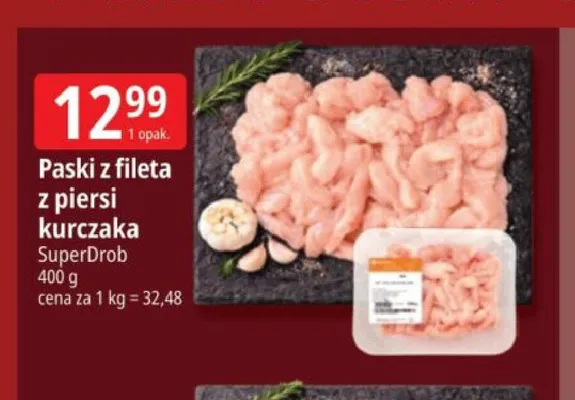 Paski z fileta z piersi kurczaka SuperDrob promocja w Leclerc