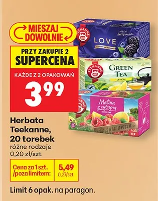 Herbata Teekanne, 20 torebek różne rodzaje promocja w Biedronka
