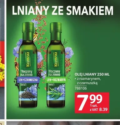 Olej lniany tłoczony na zimno Kujawski len z czarnuszką promocja w Selgros