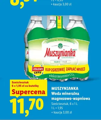 Woda mineralna magnezowo-wapniowa niskonasycona CO2 Muszynianka 6-pak 1 l promocja w Lidl